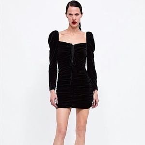 ZARA Woman Velvet Ruched Laceup Dress Sz Small